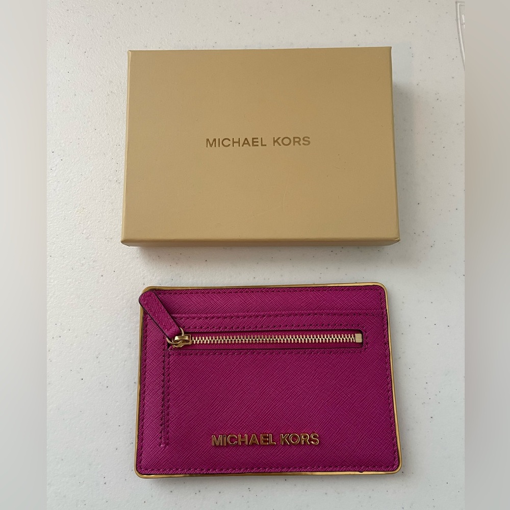 Michael Kors Fuchsia Card Holder with Gold Accents